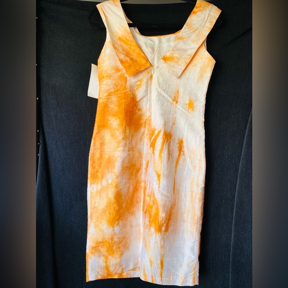 Karen Warren Silk Shift Dress Orange Sunburn Size 4 - Picture 2 of 6